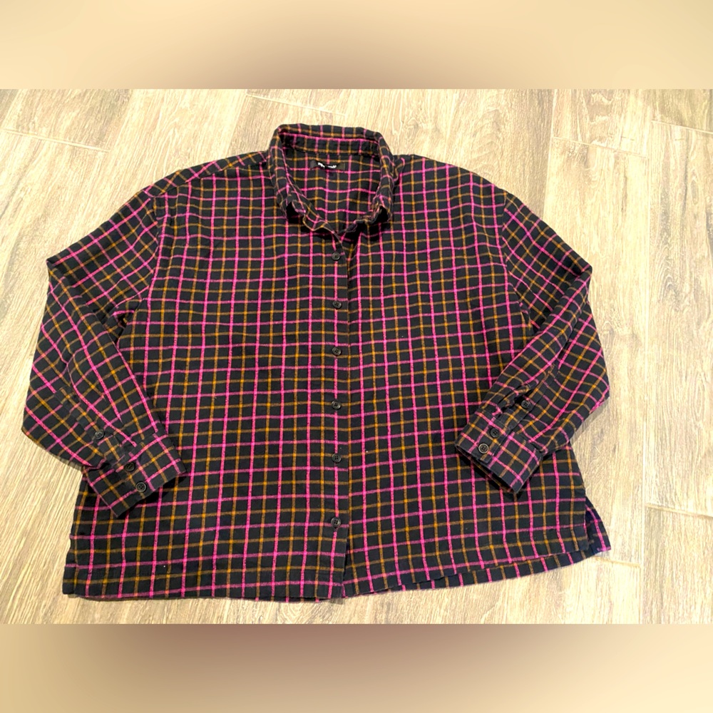 Madewell Womens Flannel Button Down Shirt Med Black•Pink•Tan